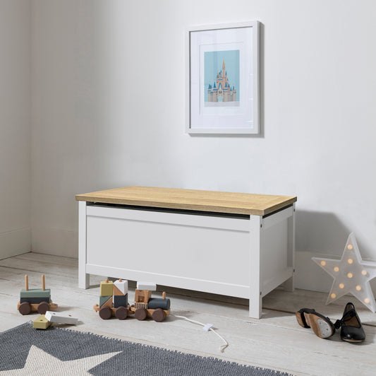 Esther Toy Box Storage Chest in Classic White & Oak